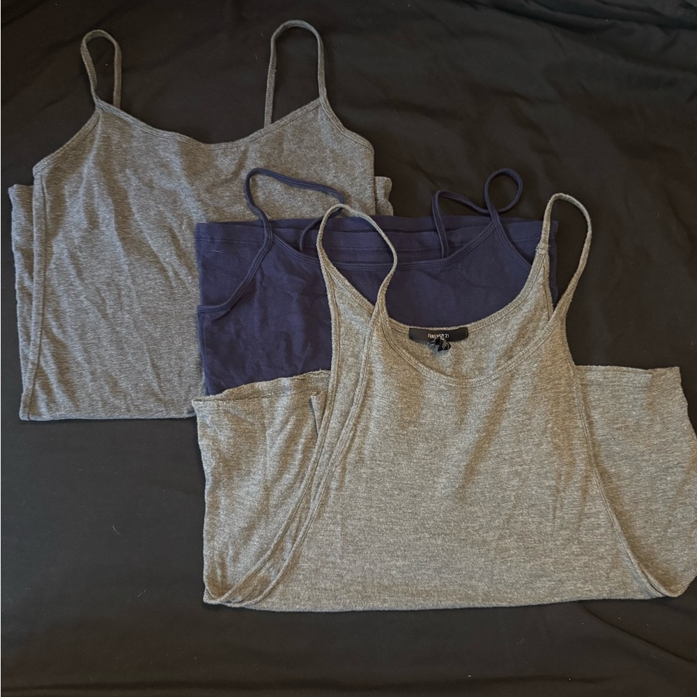 Forever 21 Women’s 3-Pack Camisoles in Gray and Navy
